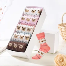 PEONFLY, кроличья шерсть, уплотненные зимние теплые Забавные милые носки для женщин, женские носки с милым медвежонком, 5 пар/лот