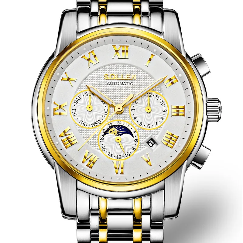 

Mens Watch SOLLEN Brand Watch Men Luxury Automatic Mechanical Watches Men's Date Week Multifunction Business Male clock relogio