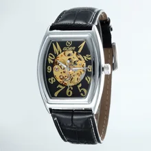 GOER марка Fashion square часы Кожа мужчины Автоматическая механическая водонепроницаемые Световой Скелет мужчины Наручные часы