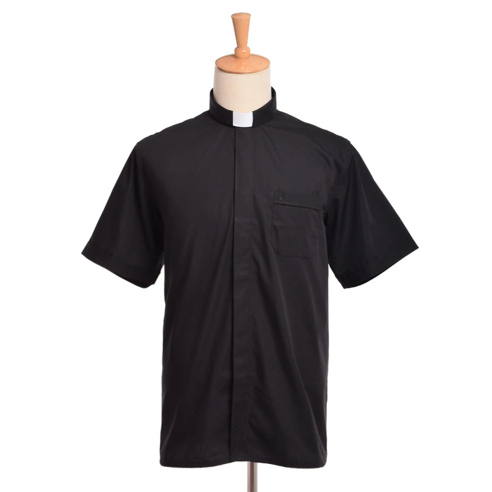 Pastor Clergy Shirts Priest Costume Tab Collar Black Minister Preacher Short Sleeve Topspriest