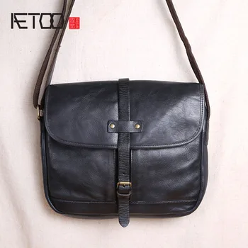 AETOO Original handmade men's bag leather retro vegetable tanned leather shoulder bag Messenger bag head layer leather casual handmade 2018 vintage women handbags cow leather messenger shoulder bag vegetable tanned leather bags cell phone pocket 6 colors