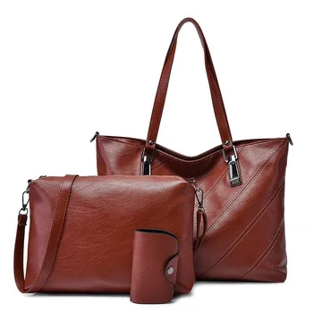 

3pc/sets Wpmen Leather Handbags High Quality Sac A Main Purses And Handbag Vintage Leather Shoulder Bag Female Tote Bag For Girl