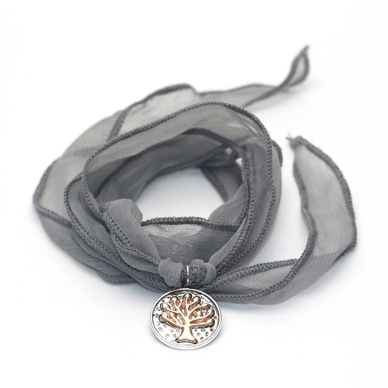 

New Arrival Sari Silk Ribbon Wrap bracelet life tree Charm Fashion Women Bracelet