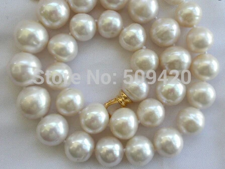 

~~ W&O658 >>stunning wow big 12mm round white freshwater cultured pearl necklace 18