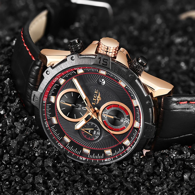 LIGE Men Watches Top Brand Luxury Leather Casual Quartz Watch Men Army Military Sport Large Dial Quartz watch Relogio Masculino