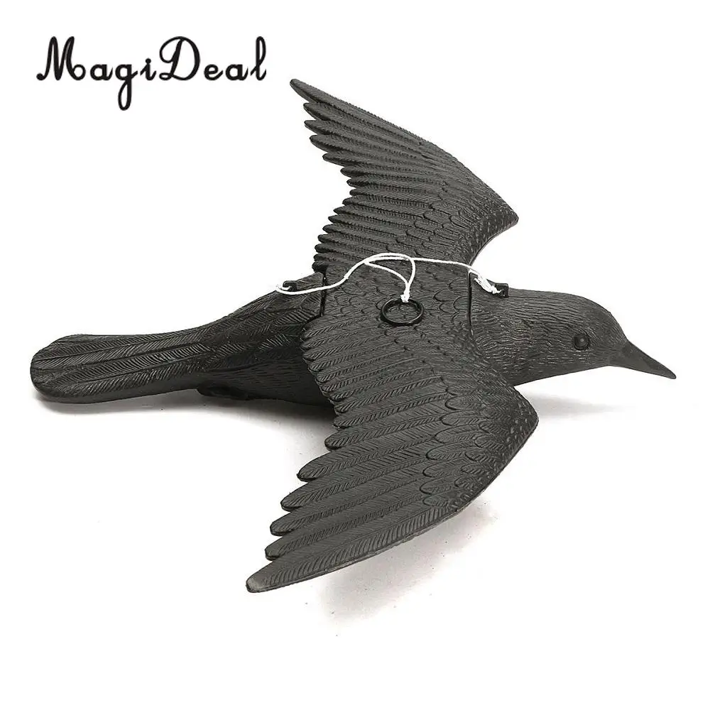 MagiDeal Heavy Duty Realistic Flying Hunting Crow Decoy Pest Control Garden Scarer Scarecrow for Home Window Field Shooting Acce