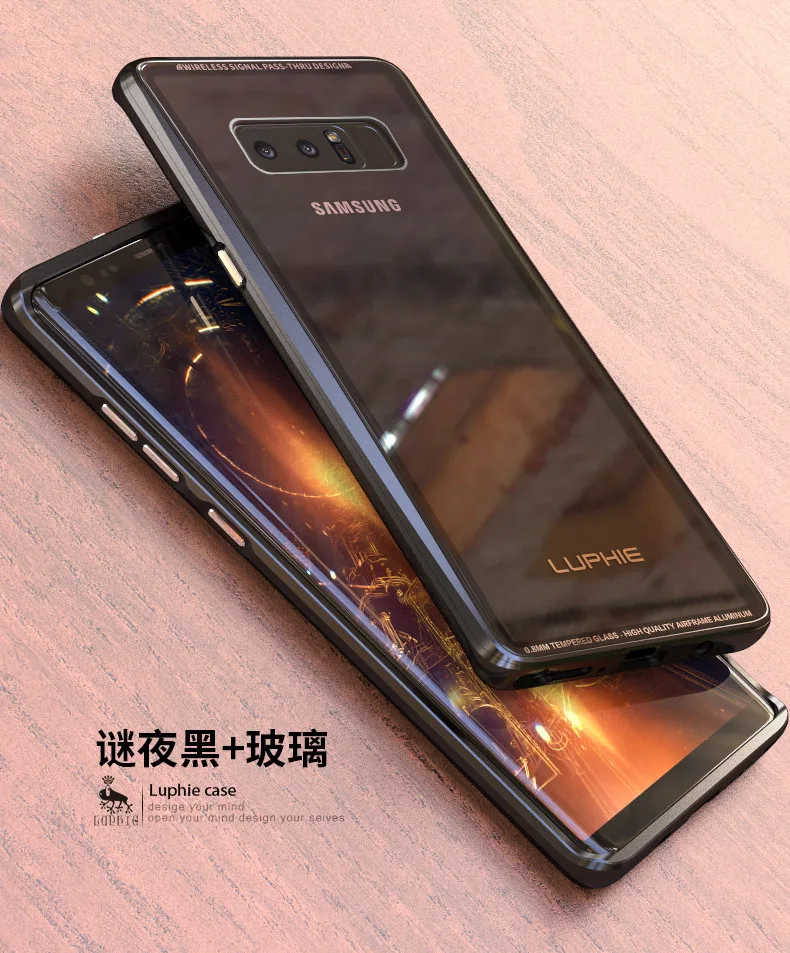 Бренд Luphie Алюминий металлический каркас чехол для задней крышки для samsung Galaxy Note 8 Note8 S8 S8 Plus+ 9 H прозрачный закаленное Стекло