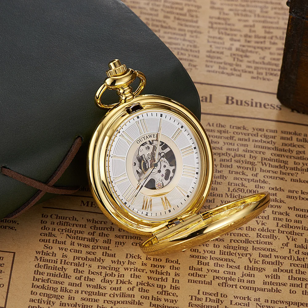 New Mechanical Watch 2018 Men Automatic hand Winding Pocket Watch Silver Simple Open Face Chain Pendant 3