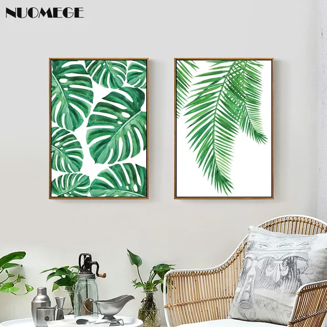 Tropical Palm Leaf Canvas Painting Fresh Monstera Nordic Minimalist