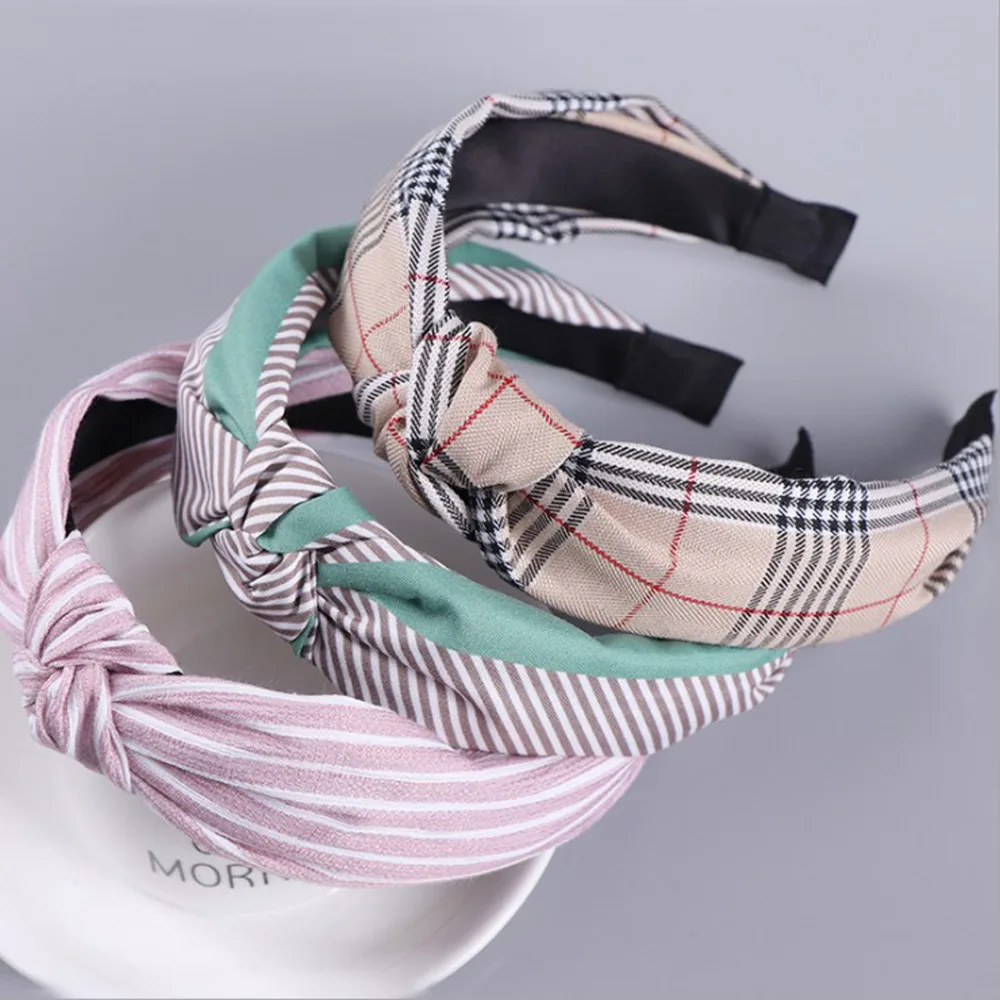 

2019 New Bohemia Hair Accessories Kontted Plaid Hairband Headband For Women Autumn Winter Headwear Elastic Hair Band Wholesale