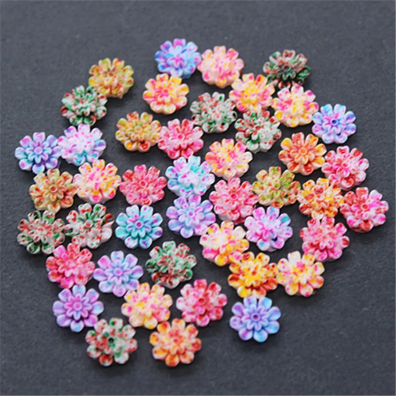 

100pcs 10mm Mix Colors Resin Colorful Painted Little Flower Flatback Cabochon for DIY Nail Decoration