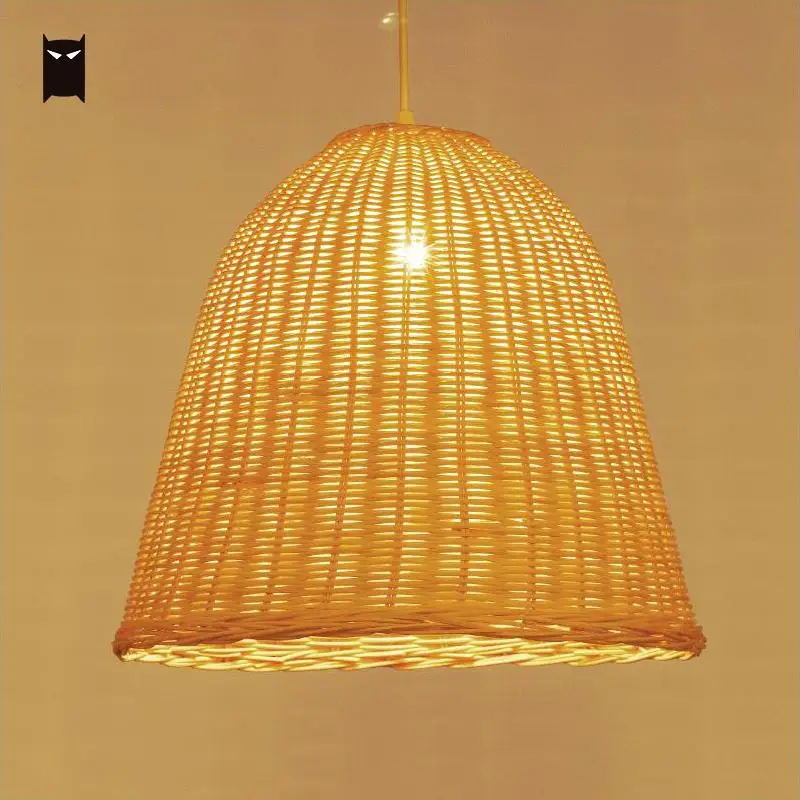Hand Weaving Wicker Rattan Basket Shade Pendant Lighting Fixture Rustic