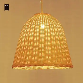 

Hand Weaving Wicker Rattan Basket Shade Pendant Lighting Fixture Rustic Asian Hanging Ceiling Lamp Restaurant Bar E27 E26 Bulb