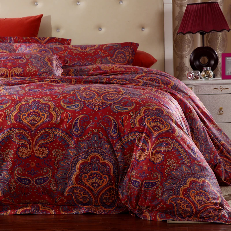 Egyptian Cotton Red Paisley Bedding Sets Luxury King Size Queen