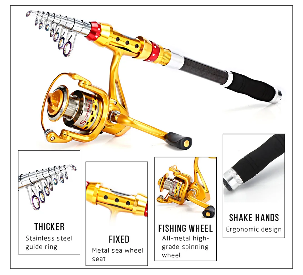 Sougayilang 1.8-3.6 M تلسكوبي الكربون الصيد قضيب و 13 + 1BB بكرة لف صنارة صيد سفر الصيد قضيب كومبو