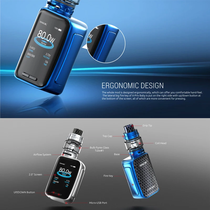Набор для вейпа Smok X Priv 80W Baby Box MOD 6 мл V12 Big prince Tank и buit in аккумулятор 2300 мАч