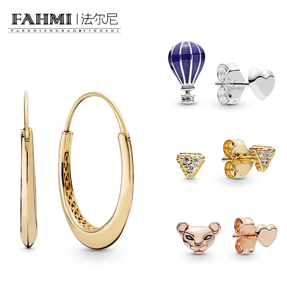 

FAHMI 100% 925 Sterling Silver Summer Shine Exotic Sparkling Triangles Earring Rose Lioness Earring Air Balloon Heart Earring