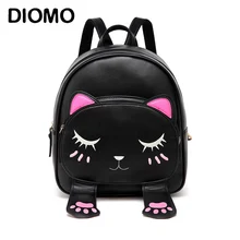 DIOMO Cute Cat Backpacks for Girls Female Bag Small Backpacks for Teenagers Cartoon Women Backpack Black Beige Bagpack sac a dos