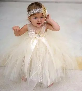 

Champagne beaded lace newborn baby flower girls dresses Infant Girls Birthday Gown