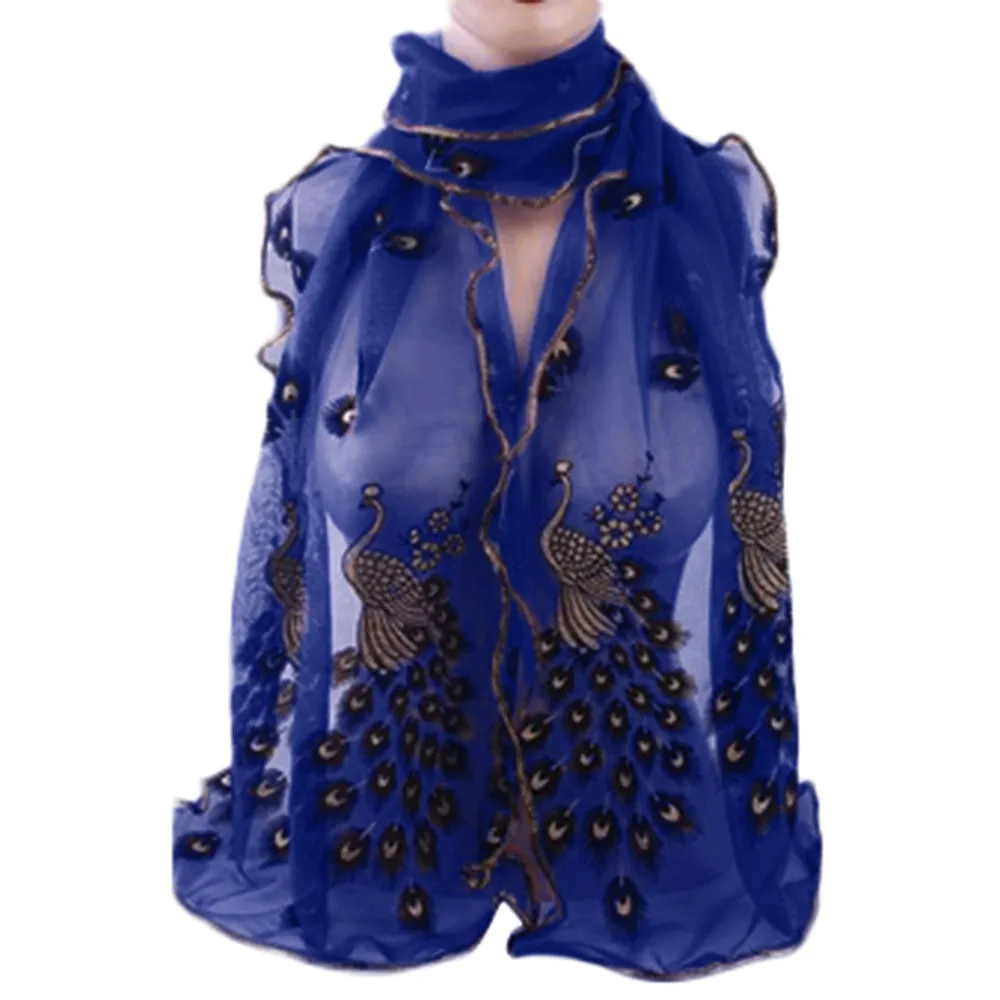 

women shawls luxury scarf scarf women Fashion Jacquard Parisian Wonderful Chiffon Peacock Long Soft Scarf crinkle hijab poncho