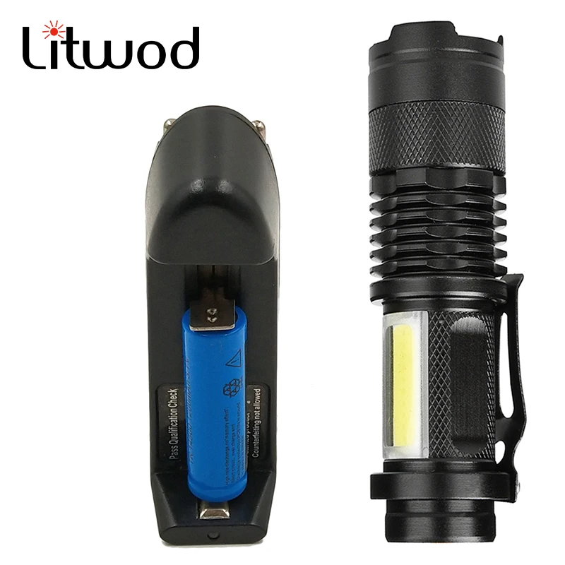

LED MINI Flashlight Aluminum 4 Modes Torch Use 14500 or AA Battery for Camping Working Bulbs XP-G Q5 + COB Zoom Waterproof Black