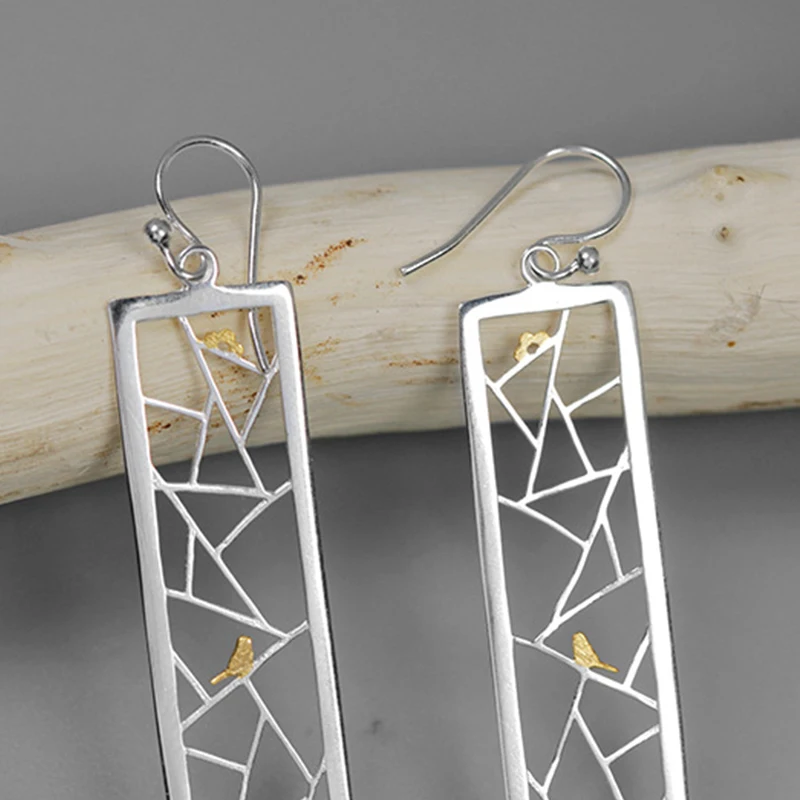 Lotus Fun Real 925 Sterling Silver Handmade Fine Jewelry Oriental Element Window Decoration Paper-cut Design Dangle Earrings