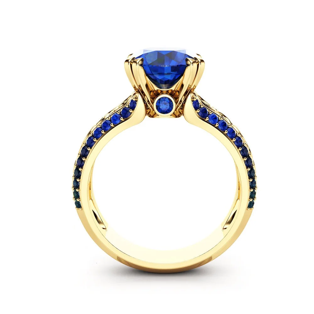 Кольцо с синим сапфировым цветком 14 K золото бриллианты Bizuteria Peridot Anillos De
