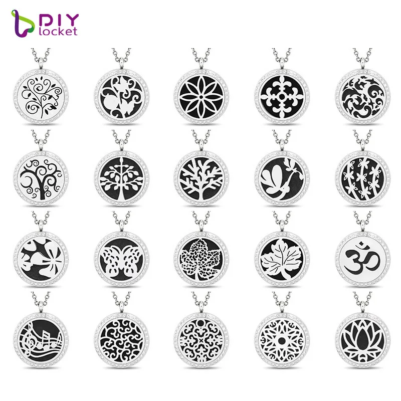 

30MM Surgical Grade Stainless Steel Fashion Crystal Aromatherapy Diffuser Necklace Wholesale With Chain AB101-120
