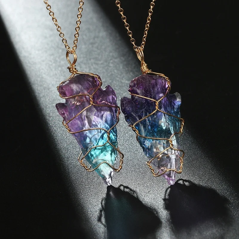 

Fashion Geometric Natural Stone Arrow Head Necklace Gradient Crystal Quartz Pendant Energy Healing Reiki Pendant Necklace