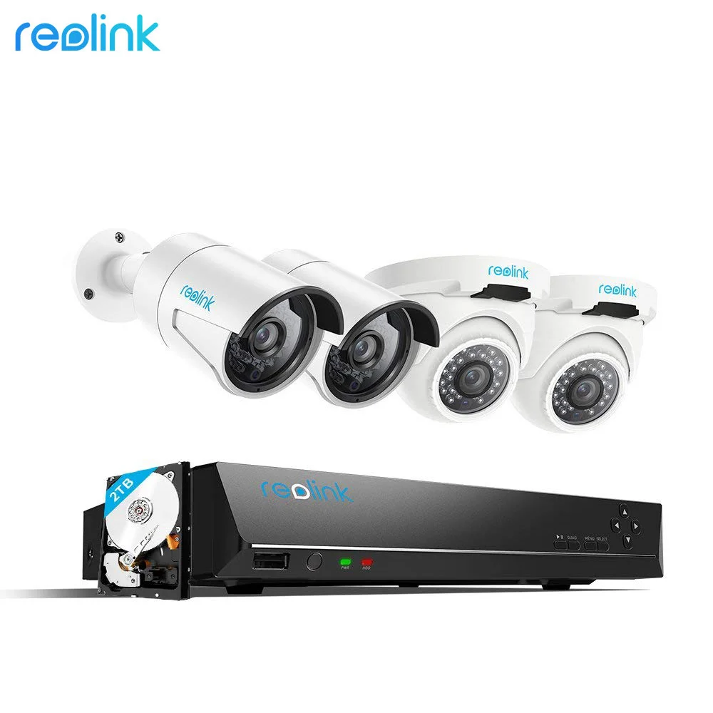 Reolink 8ch 4MP PoE NVR С Видеокамерами 2 Пули и 2 Купола hd 4MP POE IP Камера Уличное Видеонаблюдение Система Камеры 2 ТБ RLK8-410B2D2 Reolink 8ch 4MP PoE NVR С Видеокамерами 2 Пули и 2 Купола hd 4MP POE IP Камера Уличное Видеонаблюдение Система Камеры 2 ТБ RLK8-410B2D2