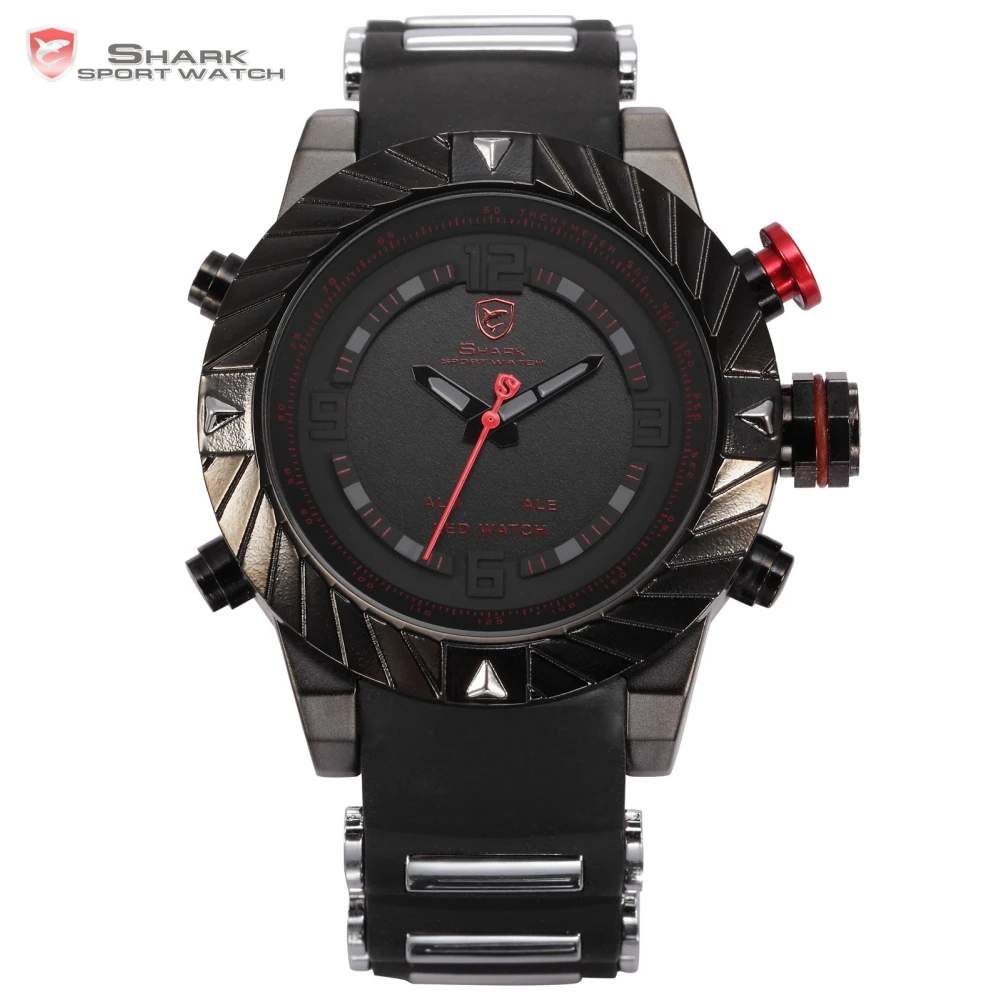 

Goblin SHARK Sport Watch Brand Racing 3ATM Digital Date Alarm Waterproof Silicone Strap Black Red Fashion Mens Wristwatch /SH166