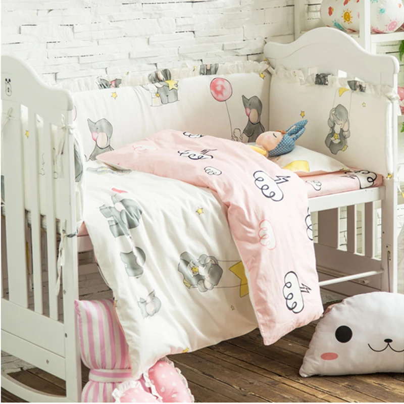 US $106.65 Multi Size 9pcs Cute Elephant Baby Bedding Set Cotton Crib Bedding For Newborns Baby Bed Include Cot Bumpers Sheet Pillow Quilt