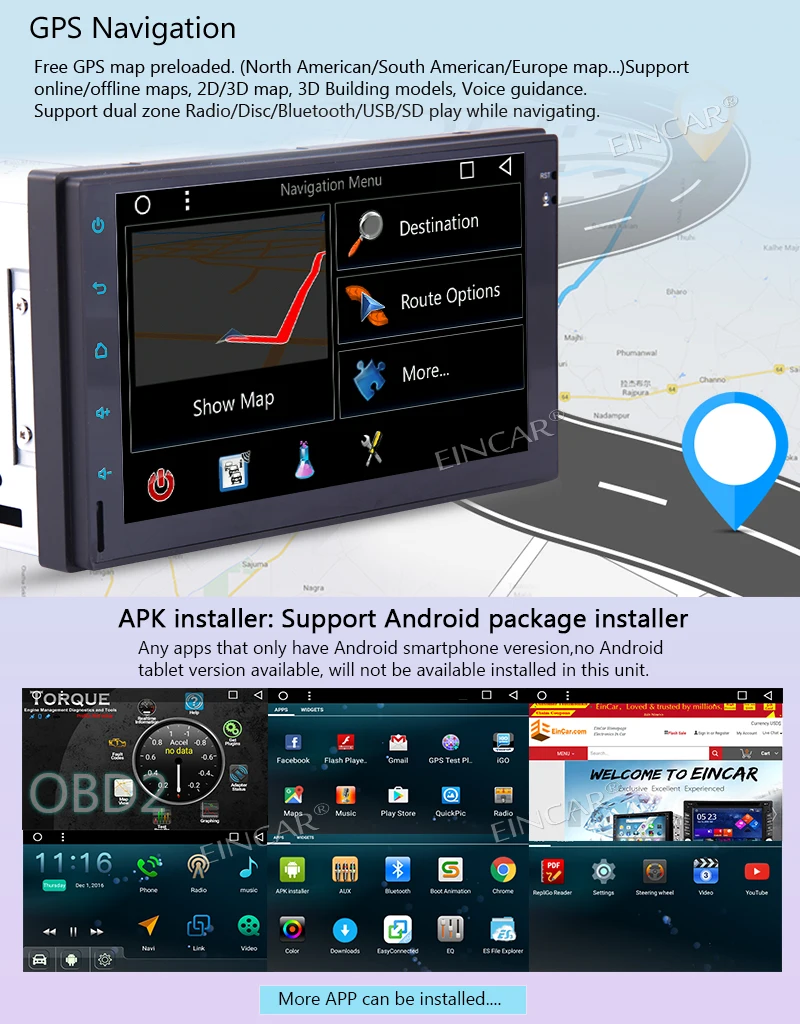 Sale Android Touch Screen Car Stereo 2 Din Radio Video Player Bluetooth WiFi GPS Navigation support Car LOGO 1080P OBD2 Camera Input 4