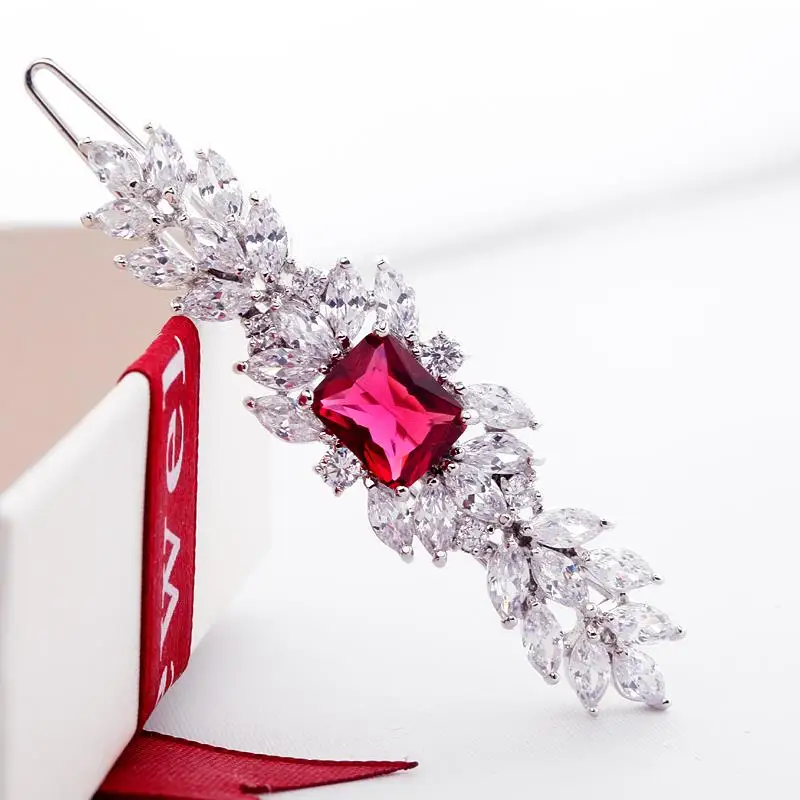 LUOTEEMI New Fashion Sweet Rainbow Color Hair Clips Pins AAA Cubic Zironia Hair Barrettes For Women Wedding Bridal Hair Jewelry