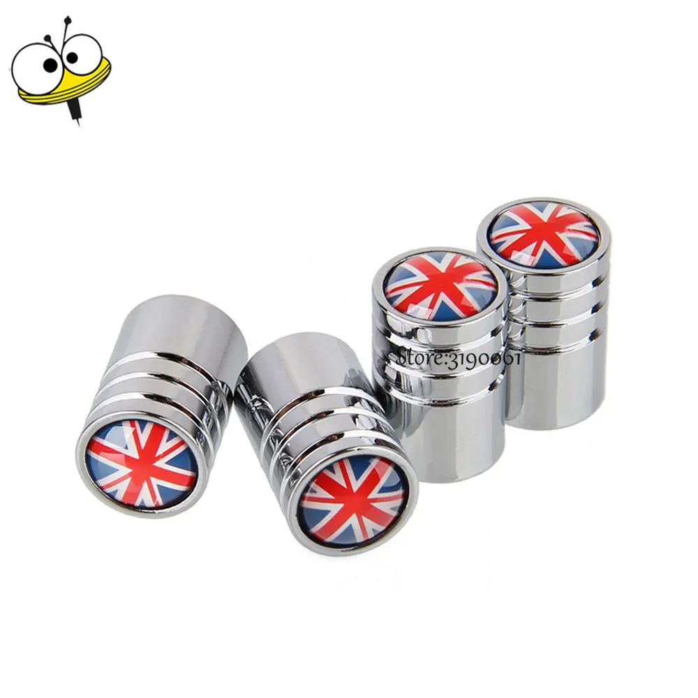 

Car Styling Auto Wheel Tire Valve Caps Rim Sticker For British Flag Logo For Mini Cooper Jaguar Ford Renault BMW Mercedes Benz
