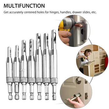 

7 Pcs Door Window Hinge Twist Tool Wood Drill Bit Hole Puncher Self Centering QJ888