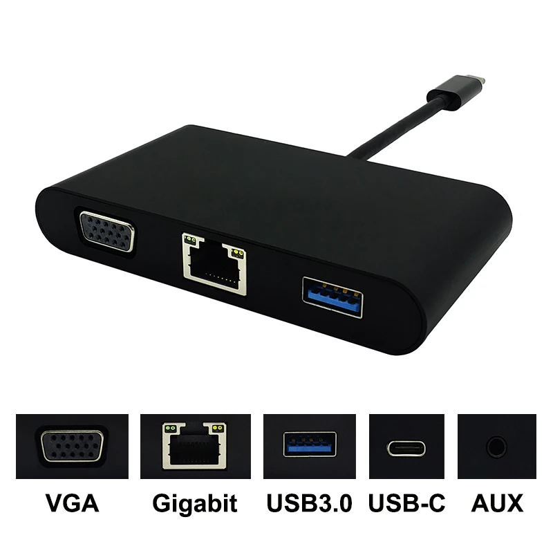 USB C Type C to VGA Gigabit Ethernet LAN RJ45 USB-C AUX Adapter USB 3.1 Type-C Converter Cable for Macbook Chromebook Pixel (2)