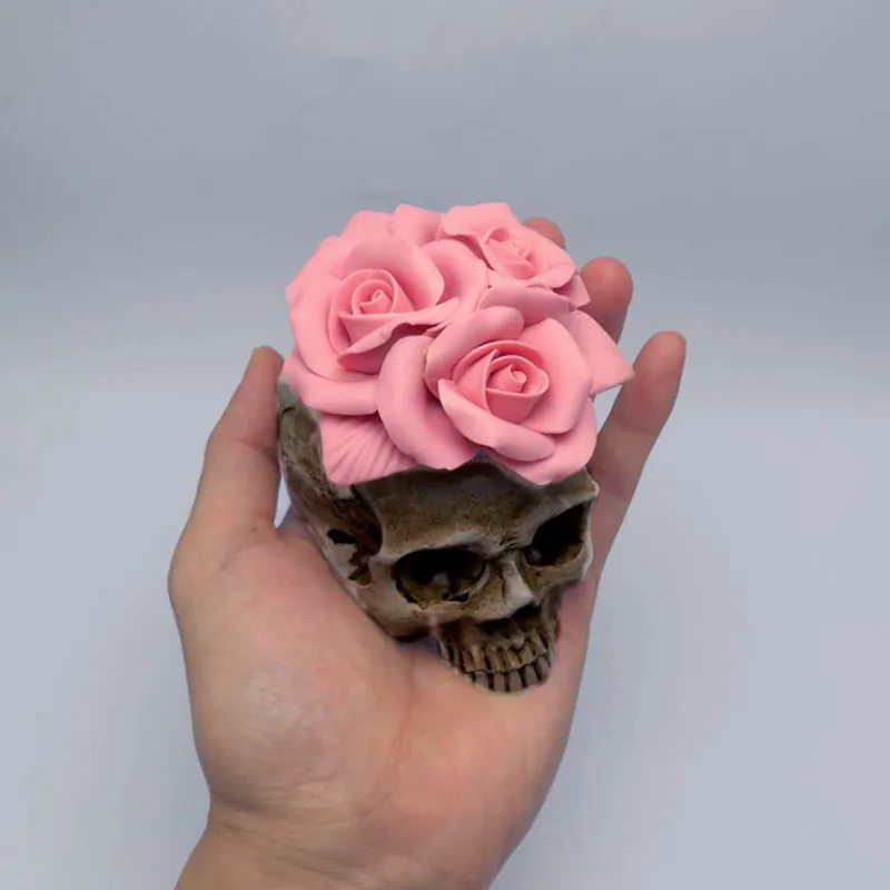 3D силиконовая форма в виде розовых черепов сделай сам для свечей инструменты