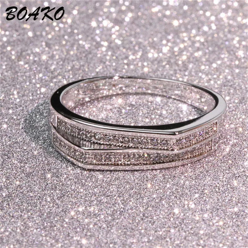 

BOAKO Classic Wedding Rings for Women Crown Crystal Ring Inlaid Rhinestone Cubic Zirconia Ring Silver Color Fashion Jewelry