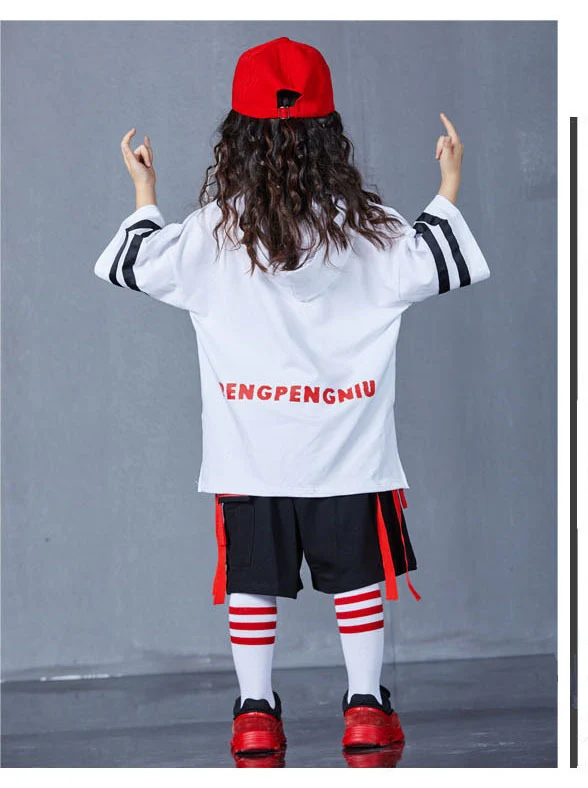 Детские костюмы для уличных танцев, новые толстовки в стиле хип-хоп для мальчиков и девочек+ шорты в стиле хип-хоп+ леггинсы+ футболка с длинными рукавами, 4 предмета