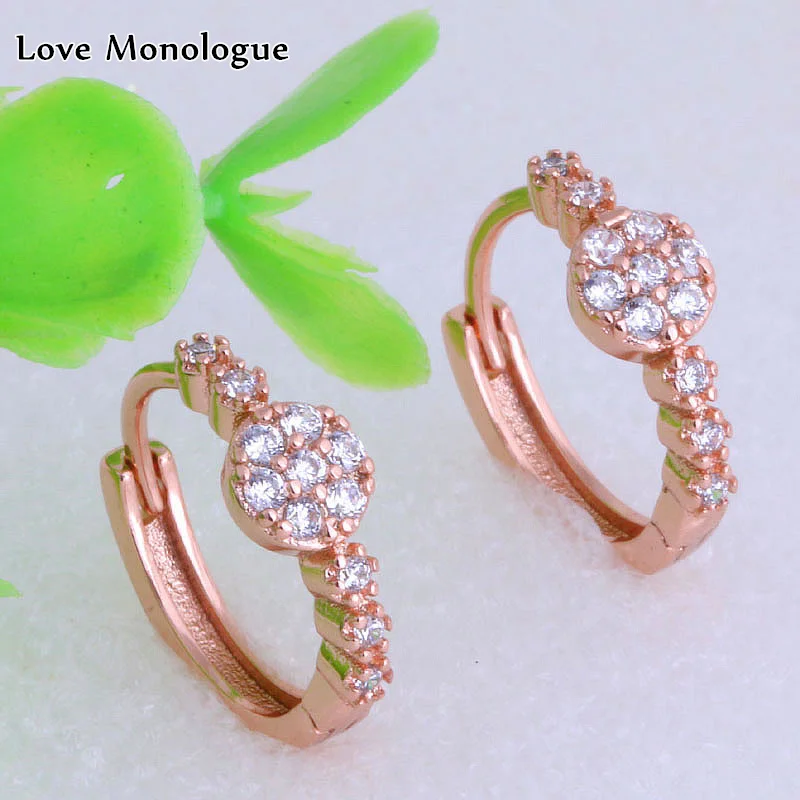 

Love Monologue Beautiful Tiny Cubic Zirconia Round Rose Gold Color Hoop Earrings Fashion Jewelry For Career Womens X0119