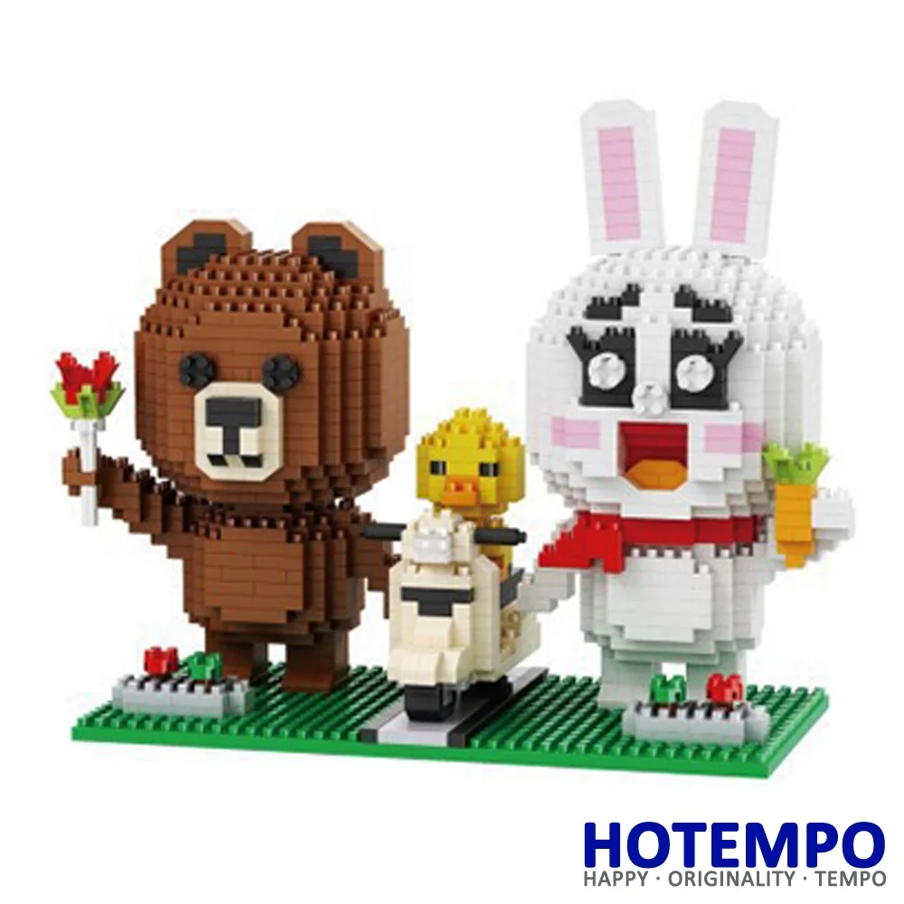 

HOTEMPO 7805 1430Pcs Cartoon Brown Cony Action Figure Bear Rabbit DIY Magic Blocks Diamond Building Block Toys Compatible with