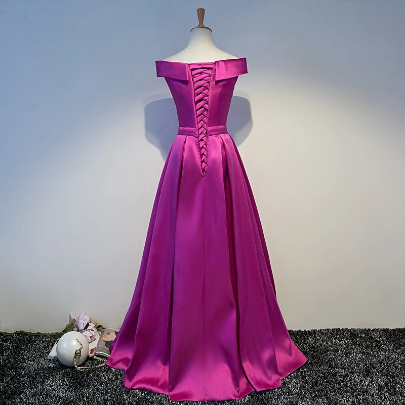 Женское атласное вечернее платье SSYFashion, длинное бальное платье с вырезом лодочкой и открытыми плечами, сексуальное платье для свадебных торжеств и выпускных вечеринок, индивидуальный пошив