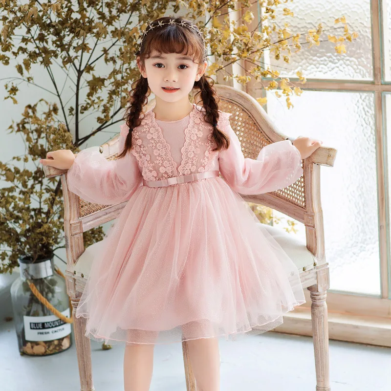 

autumn girls long sleeve dress lace tulle fashion korean children dresses princess school baby frock kids clothes