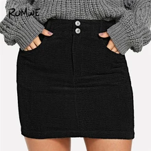 ROMWE облегающая юбка на пуговицах спереди распутная черная однотонная шикарная летняя юбка средней талии с карманом короткие юбки женские молнии сексуальная юбка