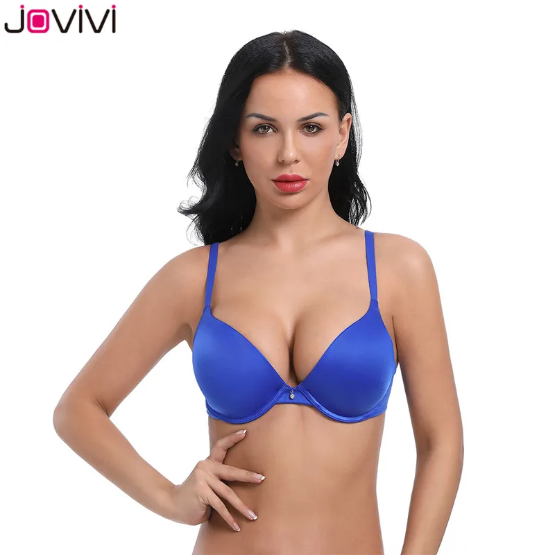 

Jovivi 1pc Women's Bra T-Shirt Bra Push Up Everyday Basic Bra Plunge Smooth Lightly Ladies Sexy Bra Black/White/Beige/Pink/Blue