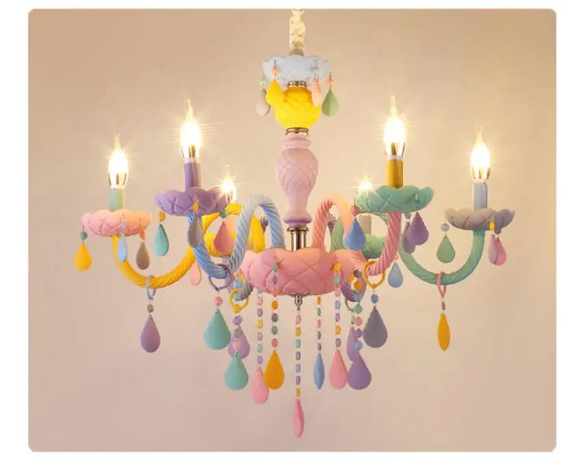 Цветная хрустальная люстра, подвесной светильник в виде макарон, лампа для детской спальни, креативный фантазийный светильник, витражный стеклянный блеск