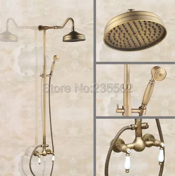 

Dual Ceramic Handle Bathroom Shower Set Antique Brass Finish Rain Bath Wall Mounted Shower Mixer Tap lan512