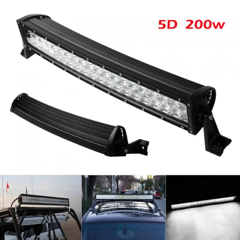 

20 Inch Curved Light Bar Waterproof 200W 6000K Combo LED 5D Car Work Light 6500K Auto Offroad Driving Light
