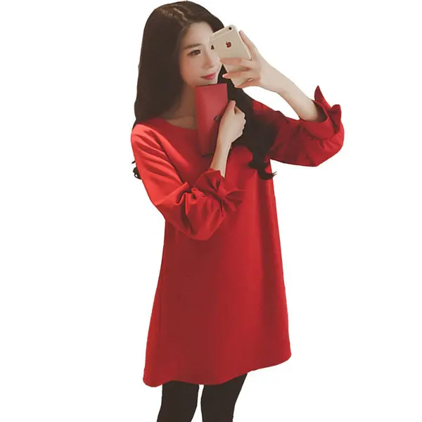 

Pengpious 2019 autumn maternity dress bowknot sleeve pregnant women long-sleeved blouses maternity long loose tops dress sweet
